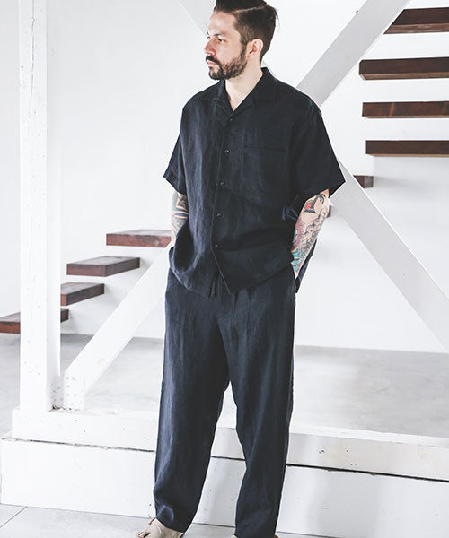 french linen washable / open collar shirt