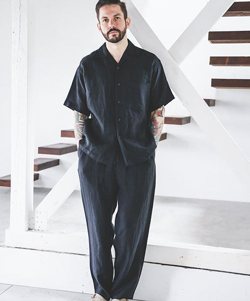 french linen washable / open collar shirt