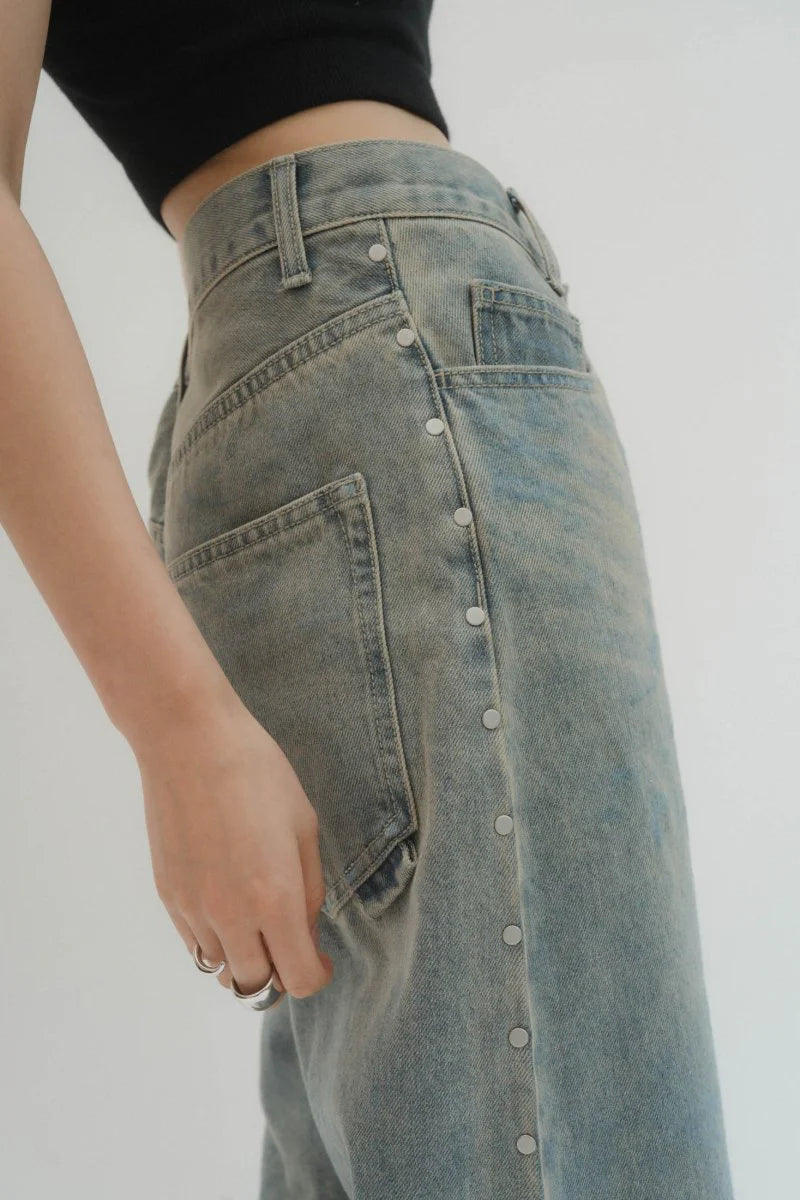 side line studs denim (unisex) saxbeige
