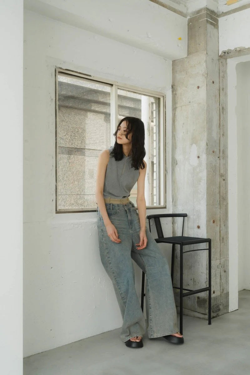 side line studs denim (unisex) saxbeige