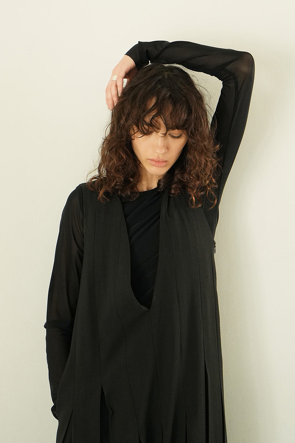 sheer mesh crew neck tops