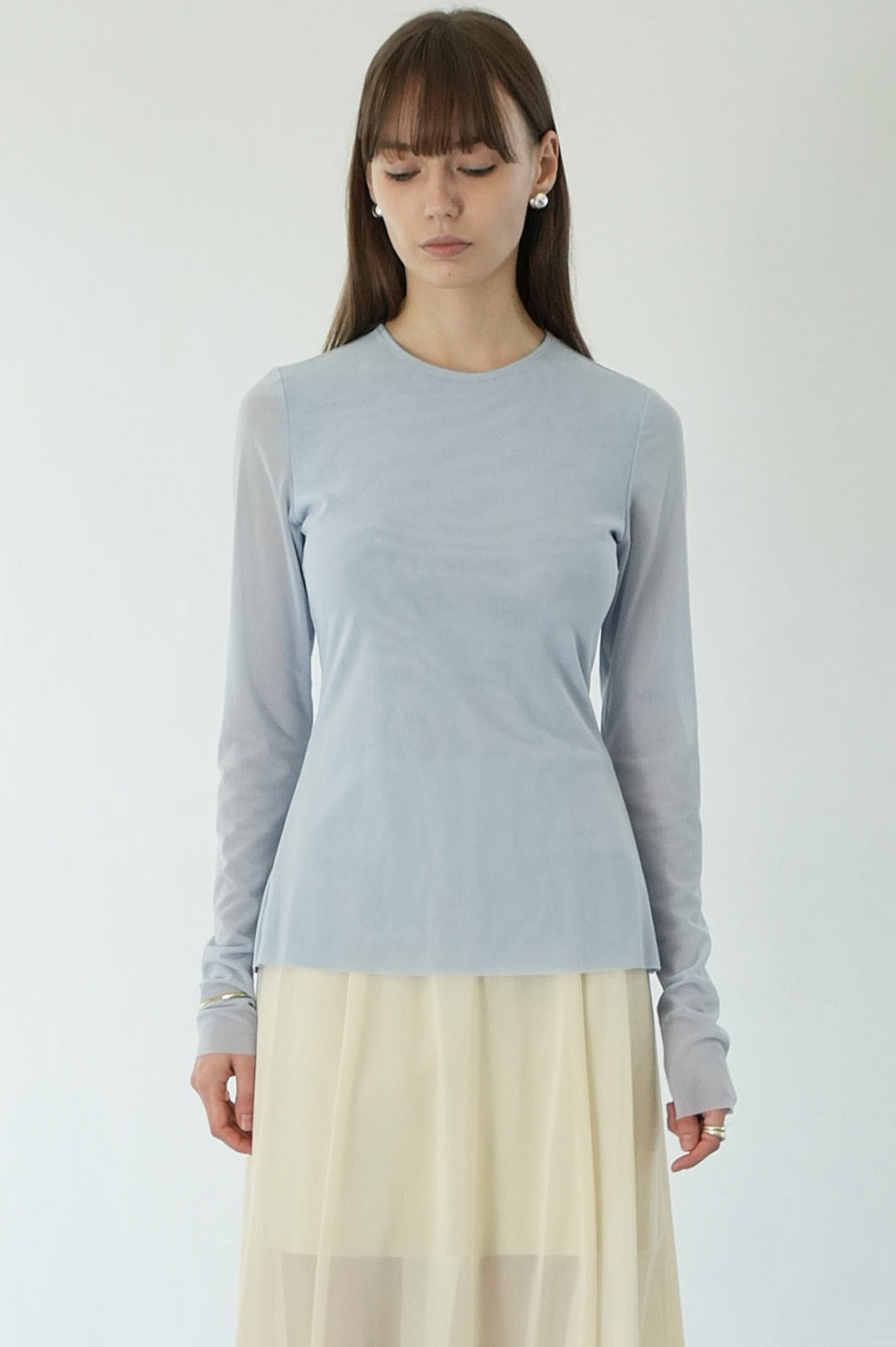 sheer mesh crew neck tops