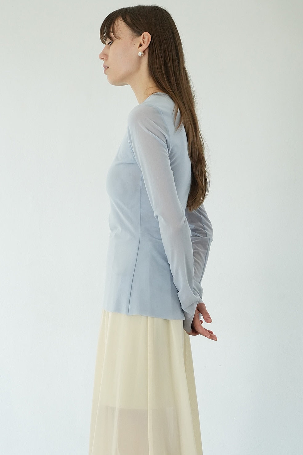 sheer mesh crew neck tops