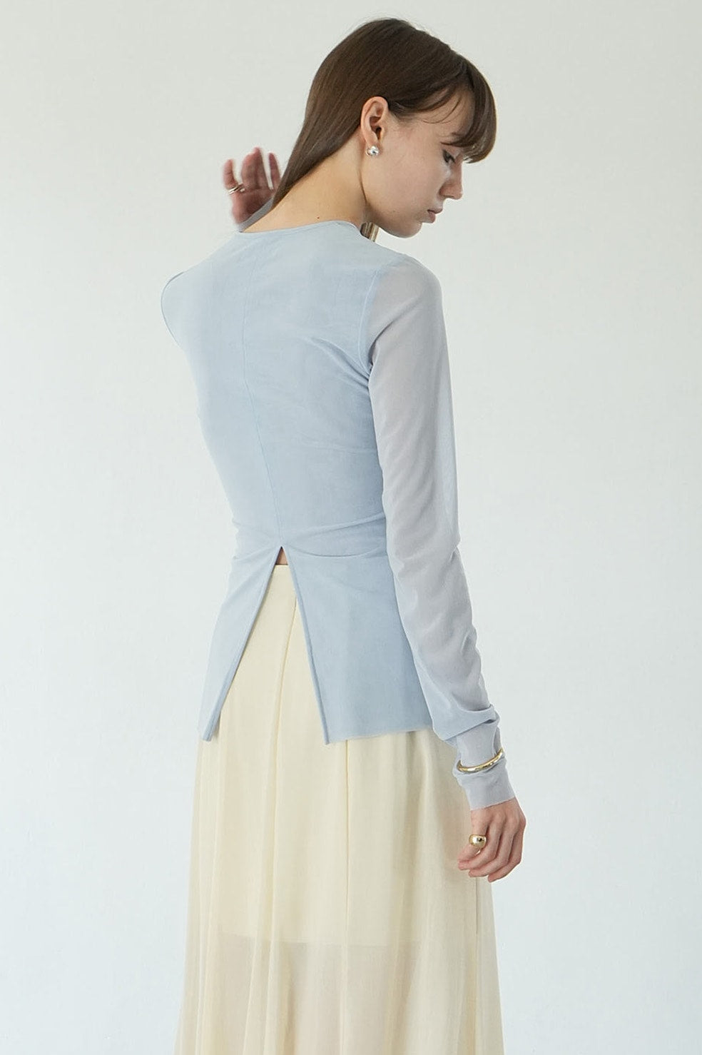 sheer mesh crew neck tops