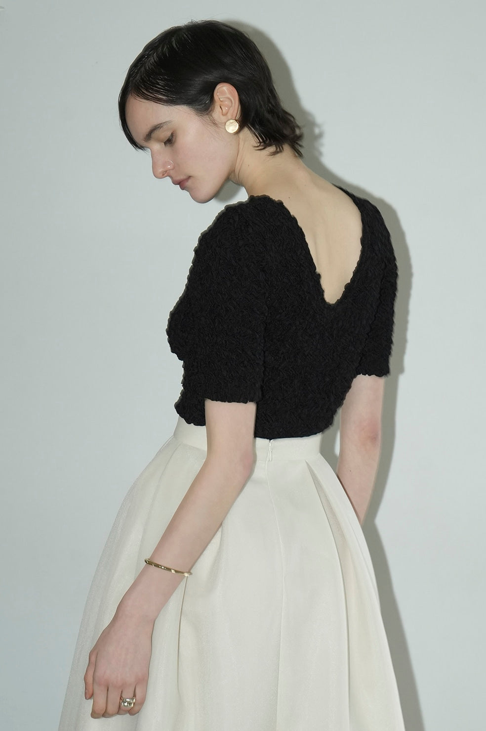 w face shirring cropped tops