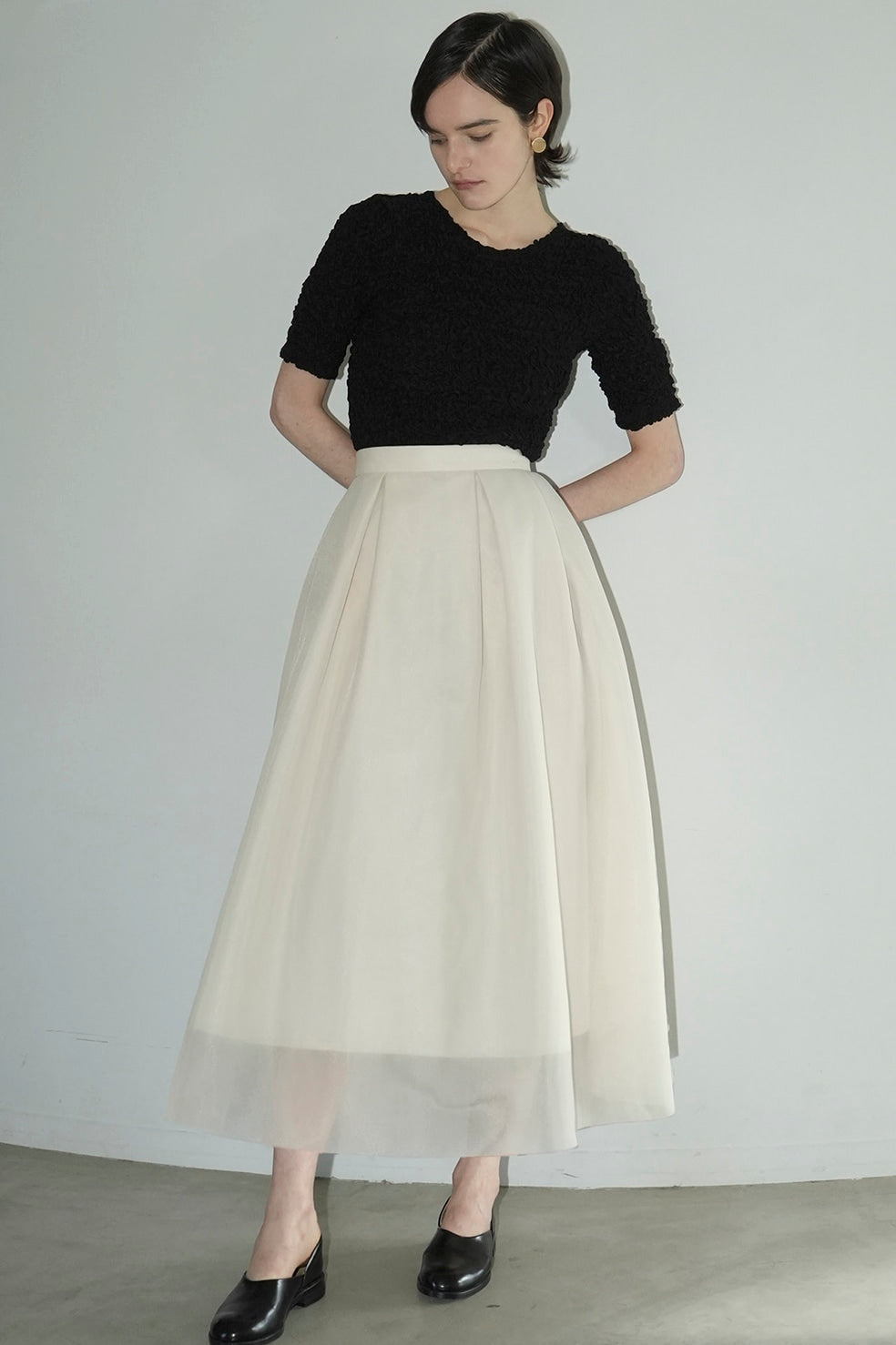 w face shirring cropped tops