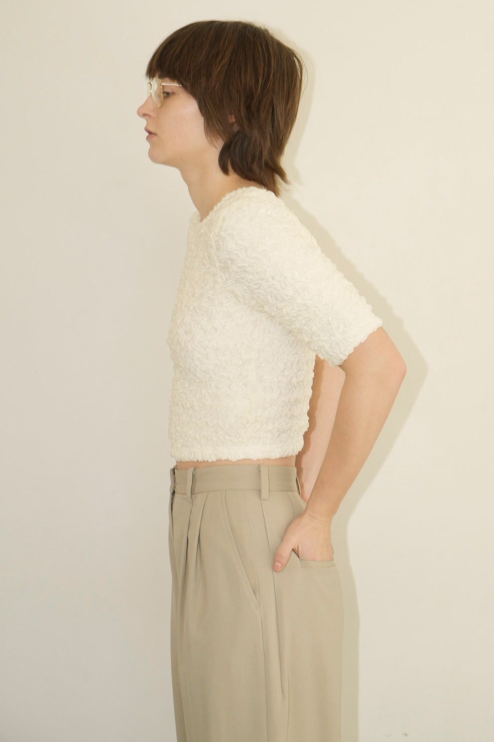 w face shirring cropped tops