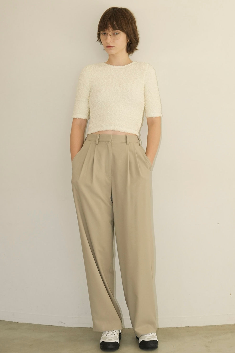 w face shirring cropped tops