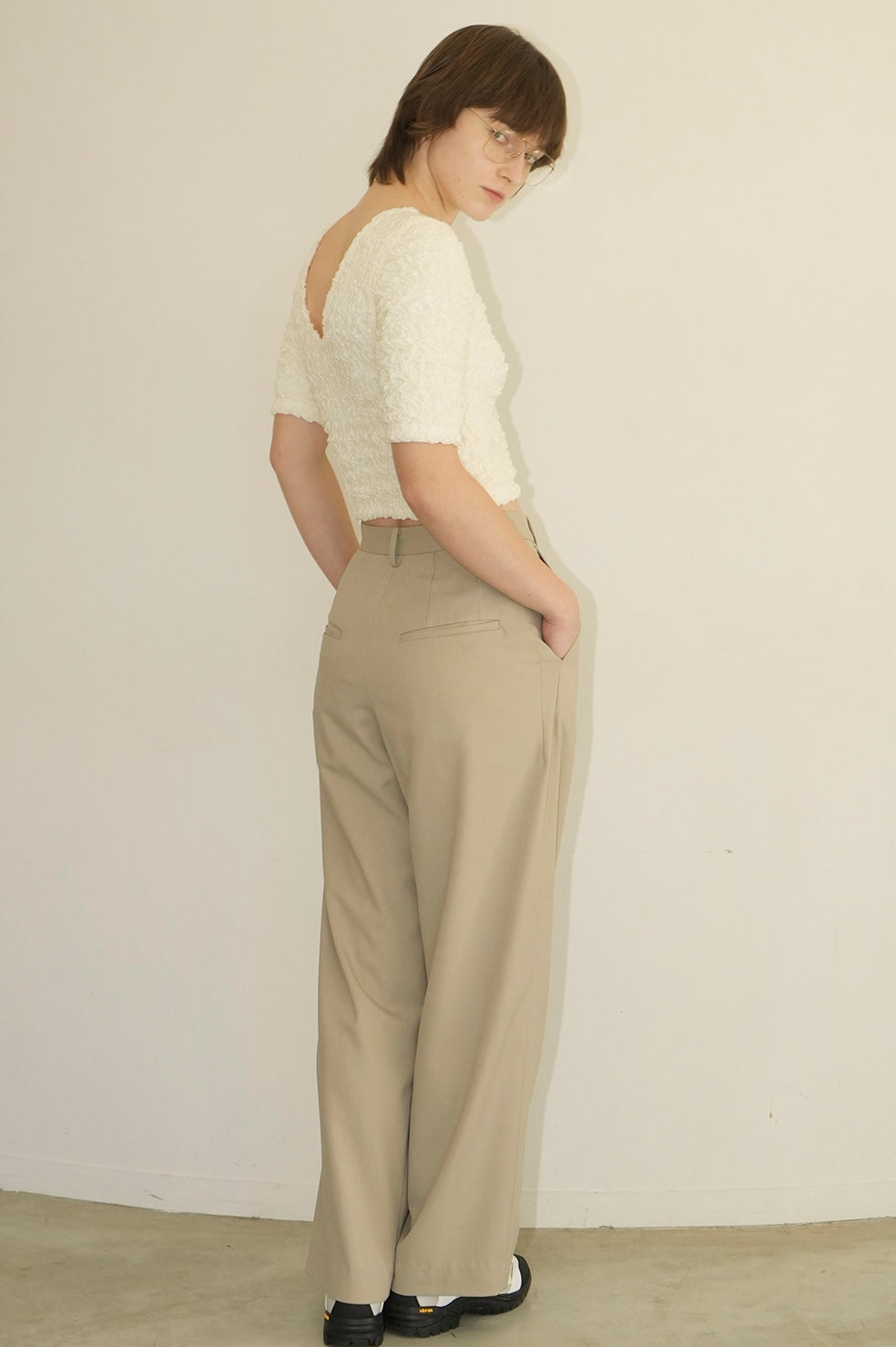 w face shirring cropped tops