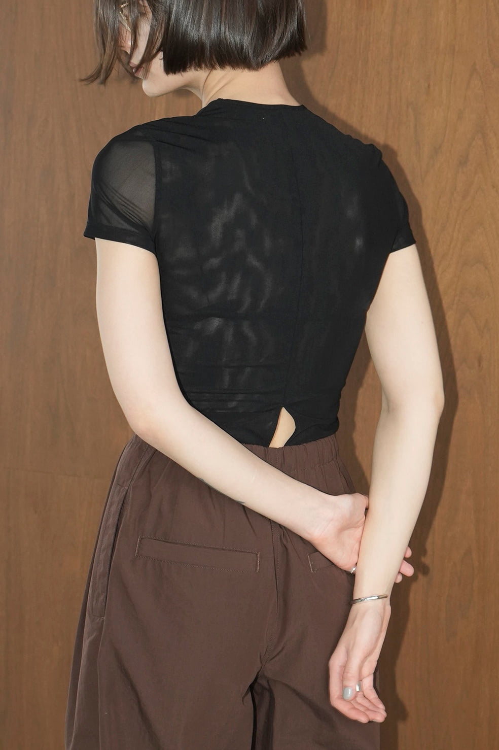 sheer mesh half sleeve tops