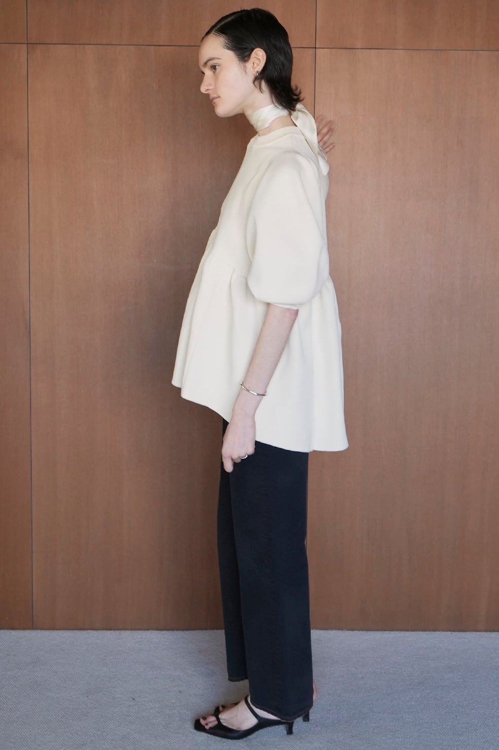 balloon sleeve gather knit tops