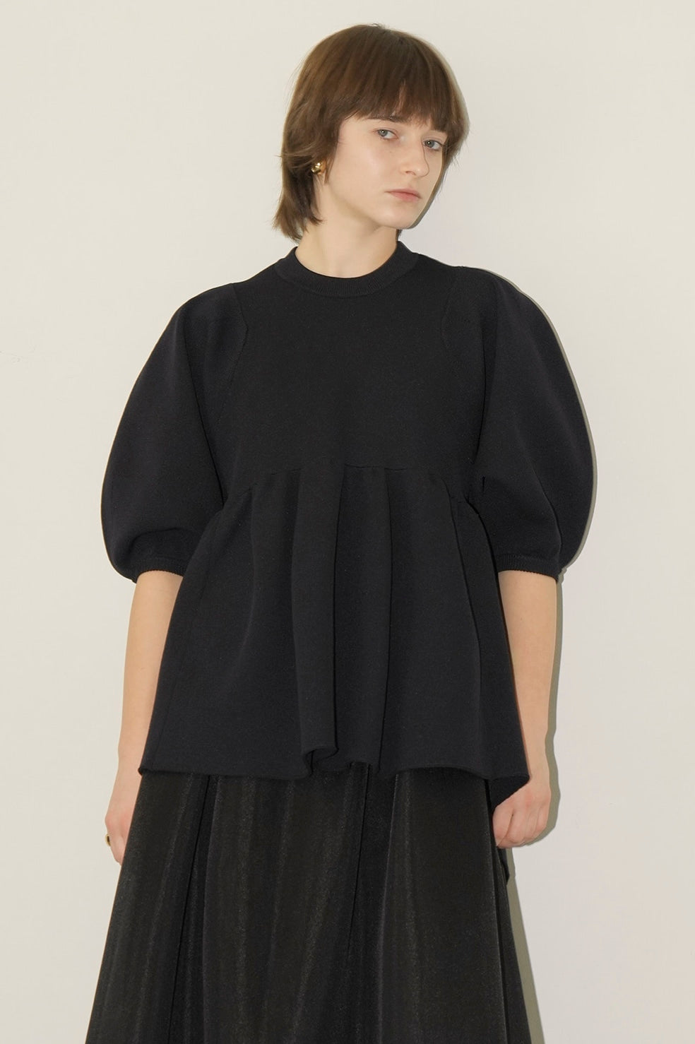 balloon sleeve gather knit tops