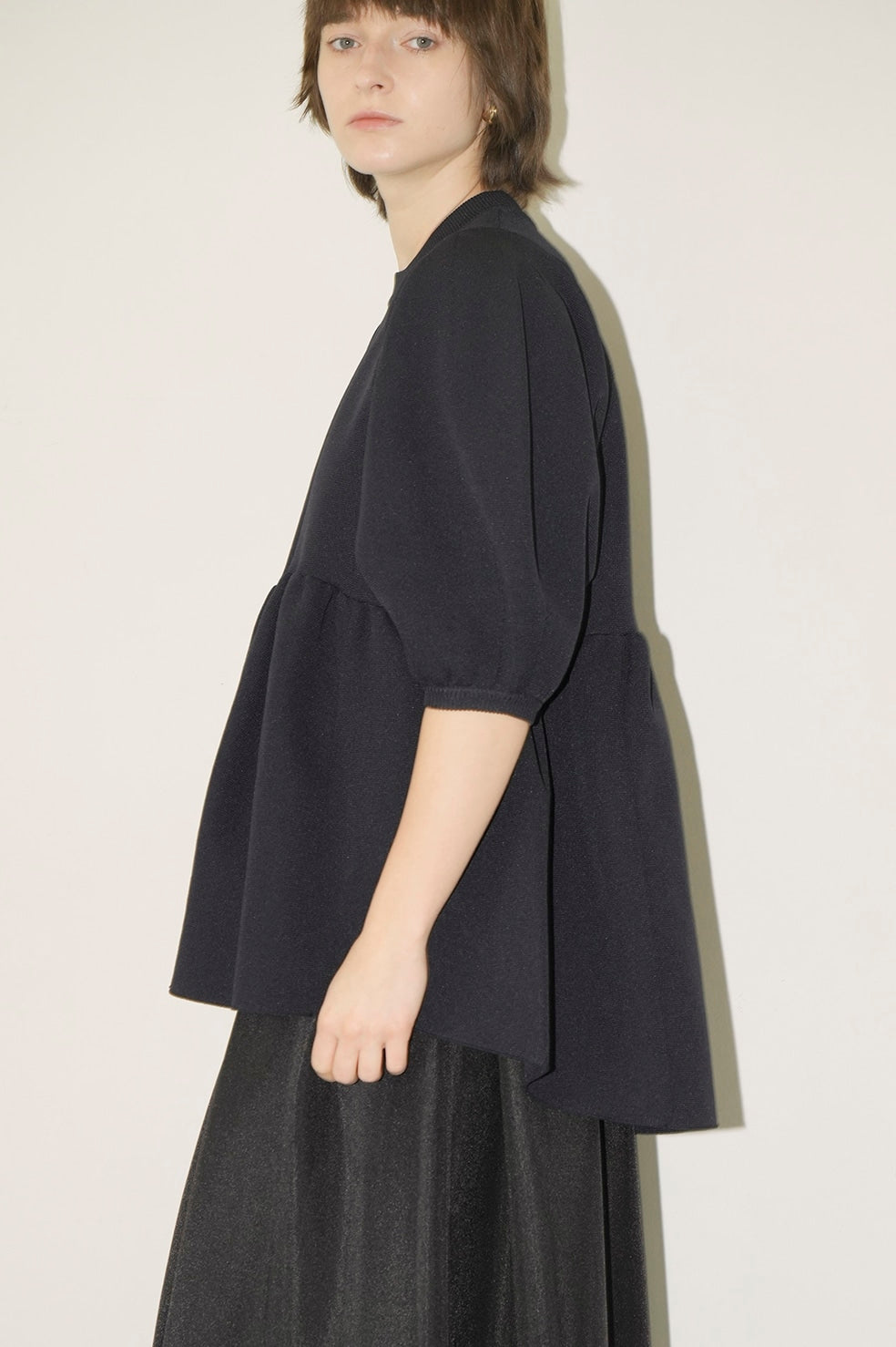 balloon sleeve gather knit tops