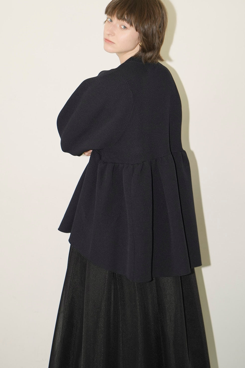 balloon sleeve gather knit tops