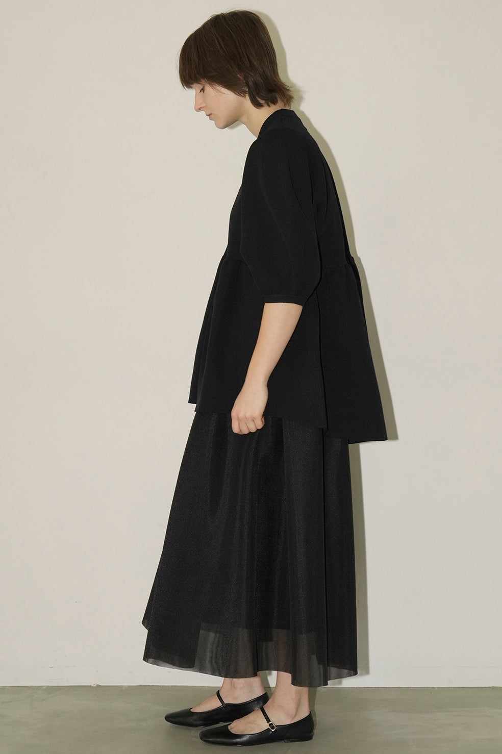 balloon sleeve gather knit tops