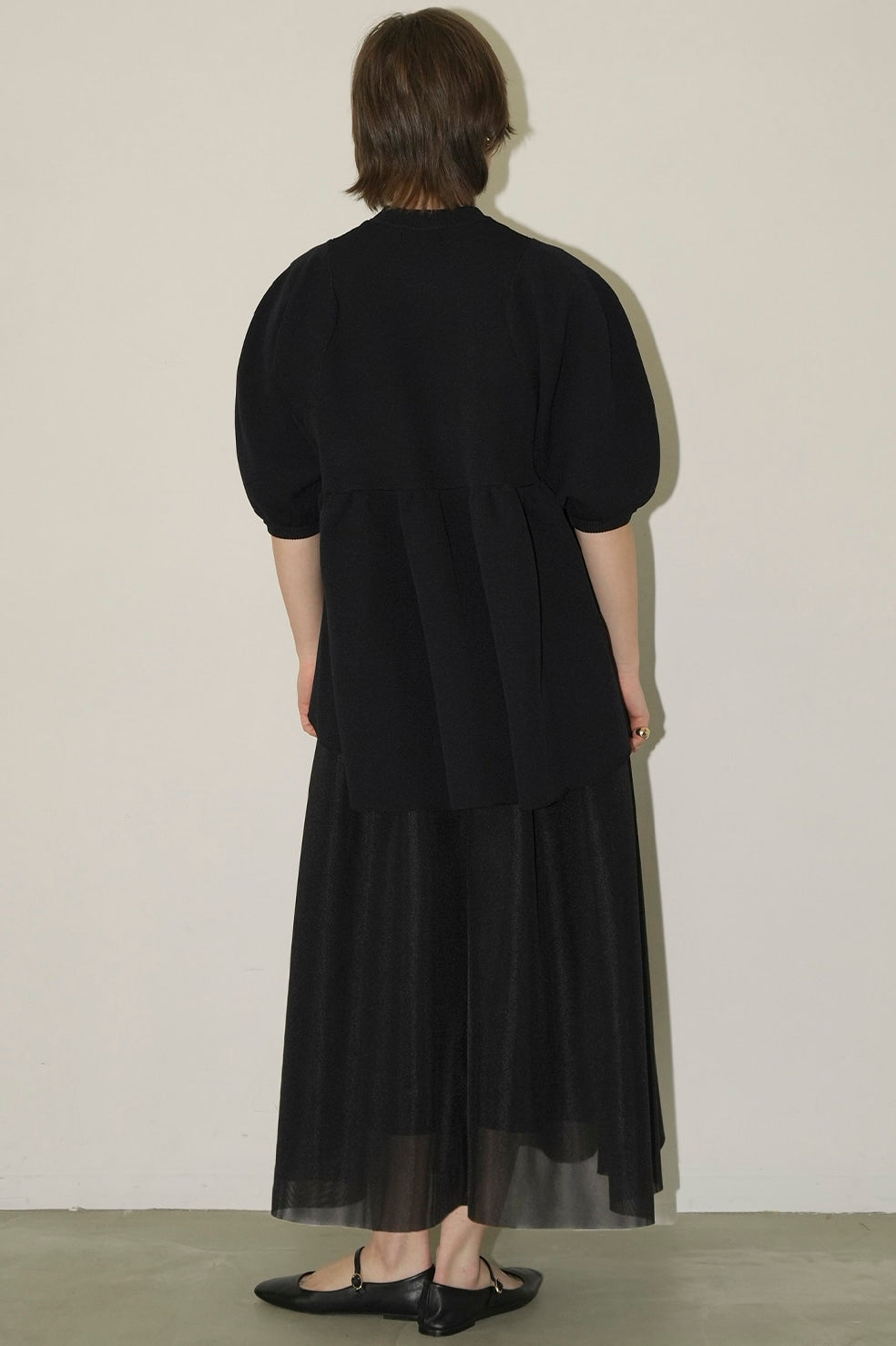 balloon sleeve gather knit tops