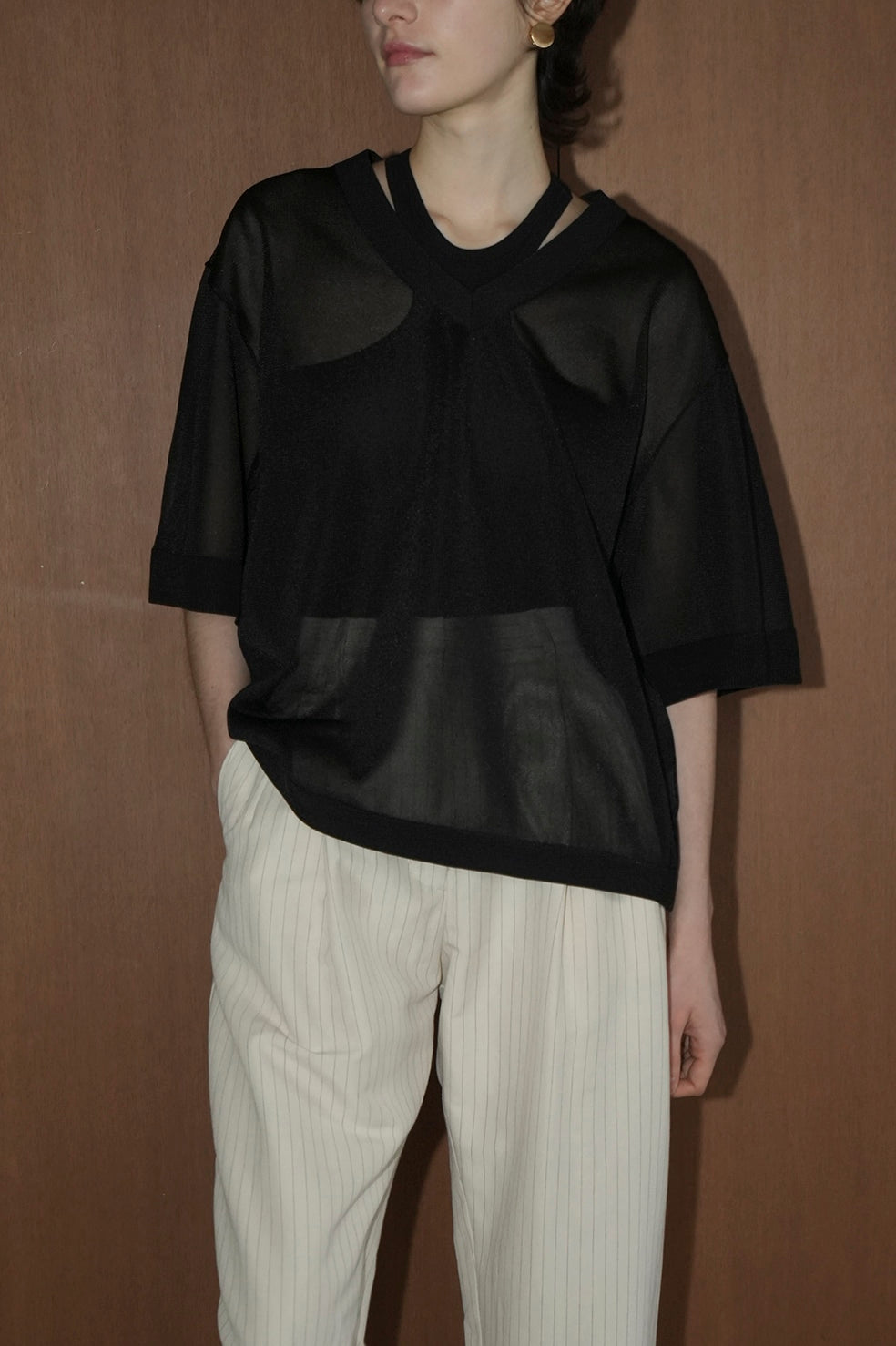 sheer v neck knit tops