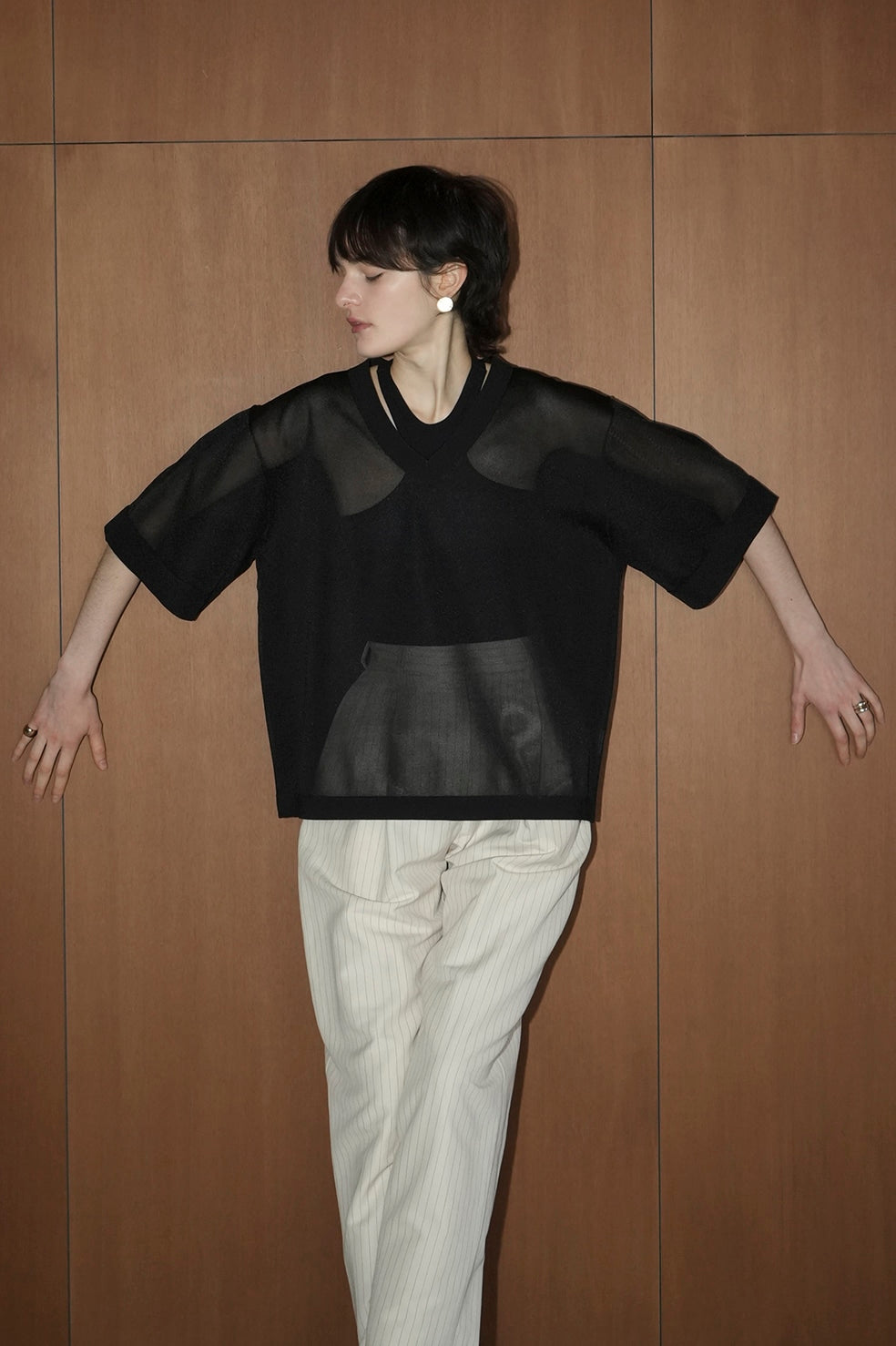 sheer v neck knit tops