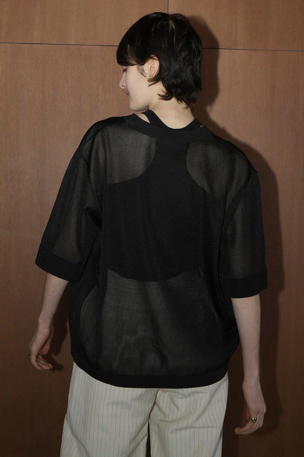 sheer v neck knit tops