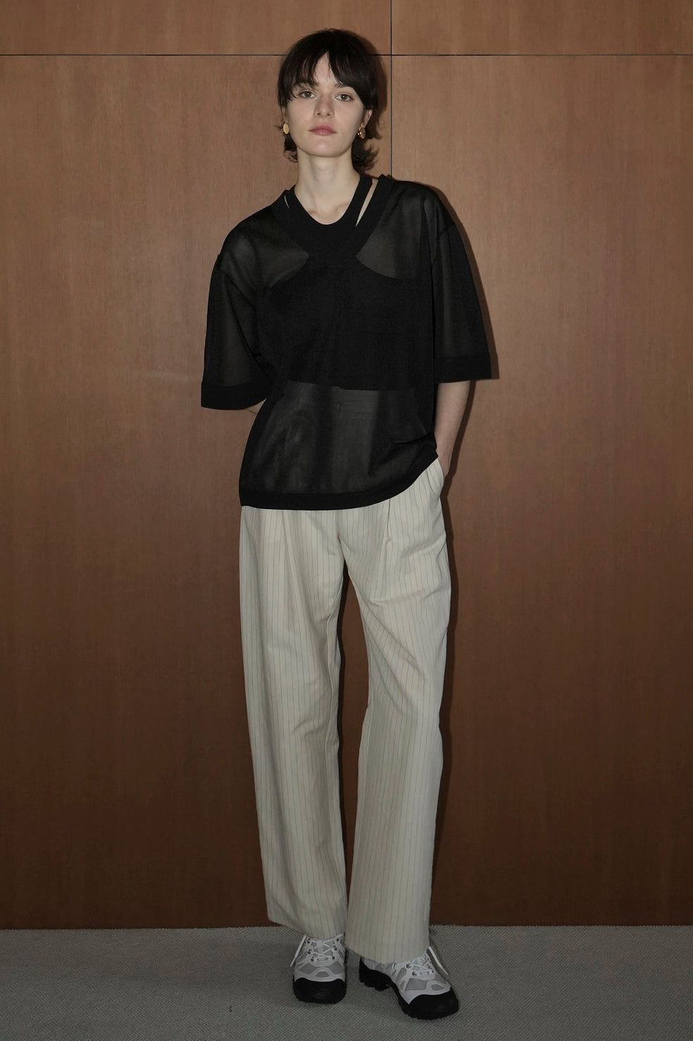 sheer v neck knit tops