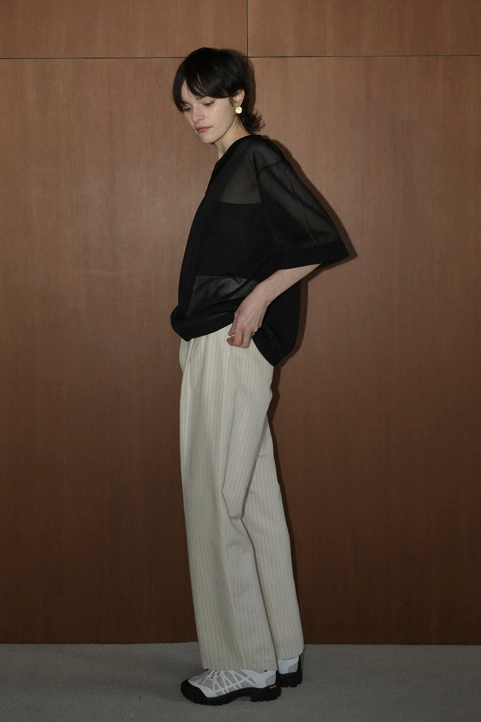 sheer v neck knit tops