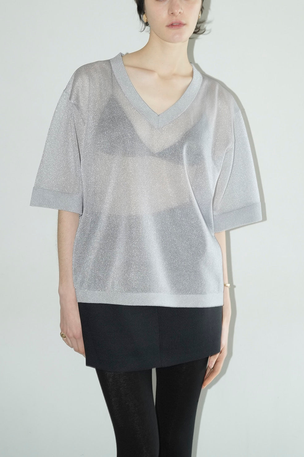 sheer v neck knit tops
