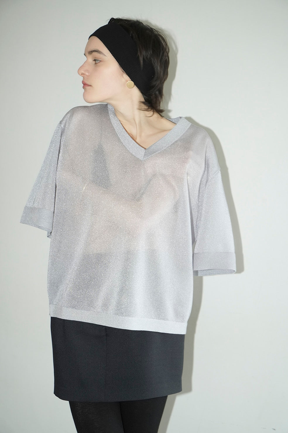 sheer v neck knit tops