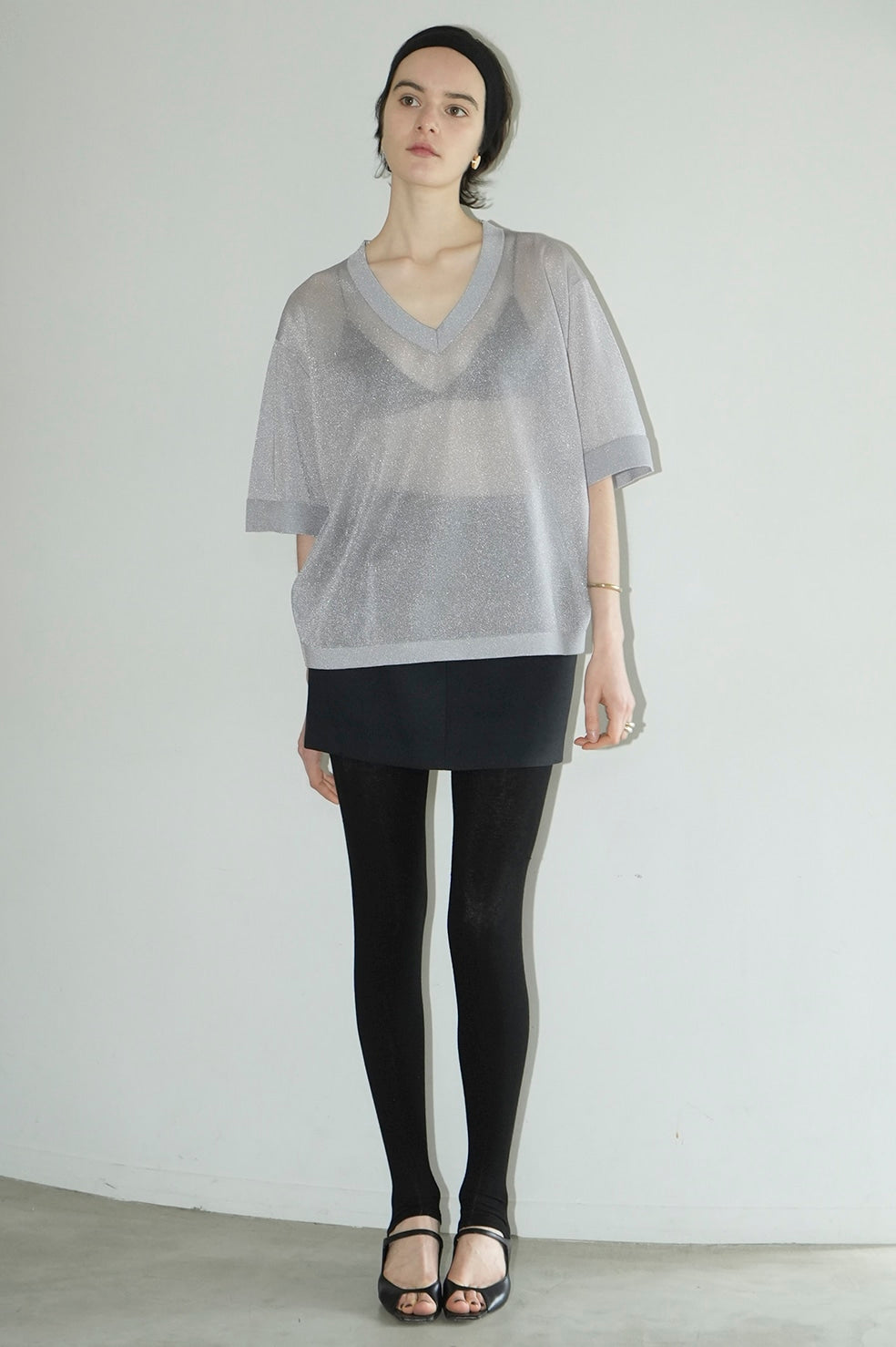 sheer v neck knit tops