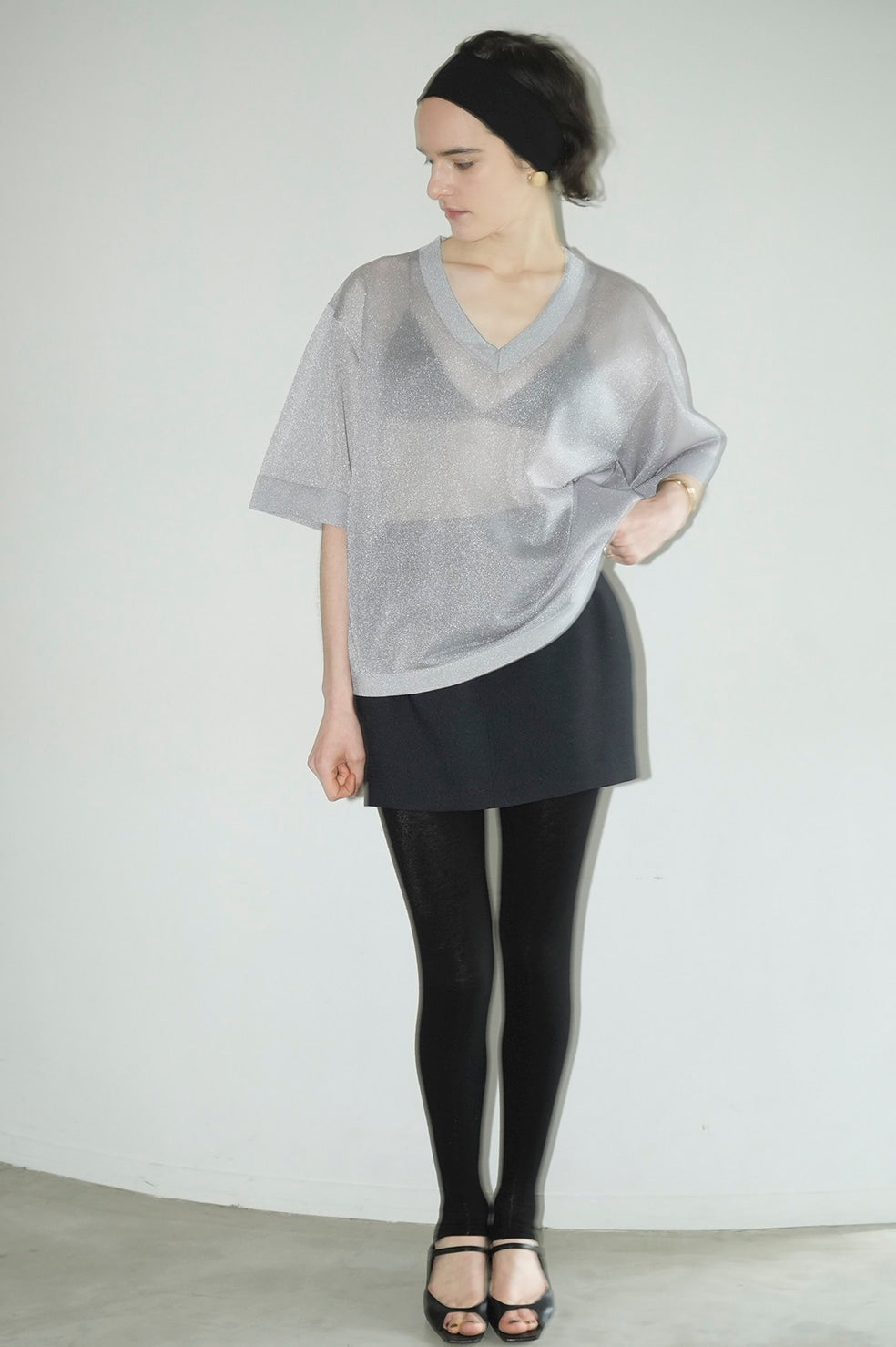 sheer v neck knit tops