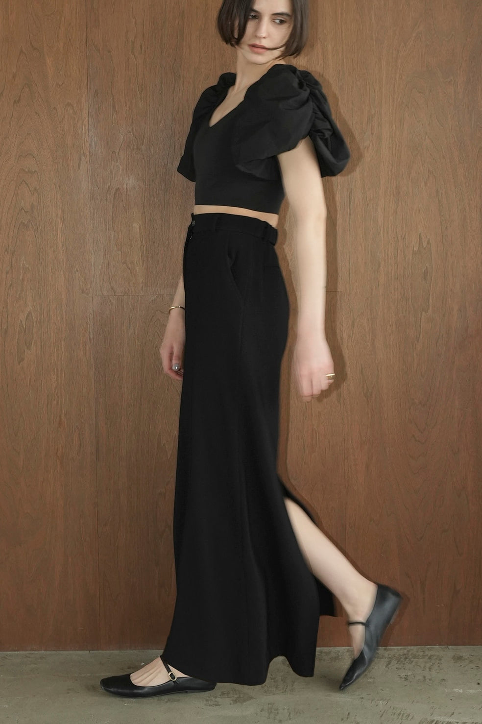 rib stripe straight skirt