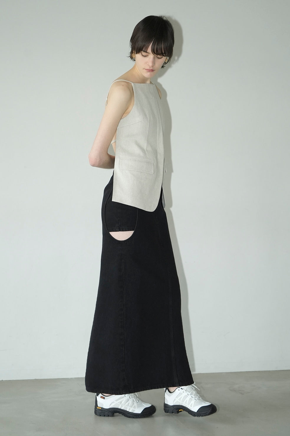 circle cut layered denim skirt