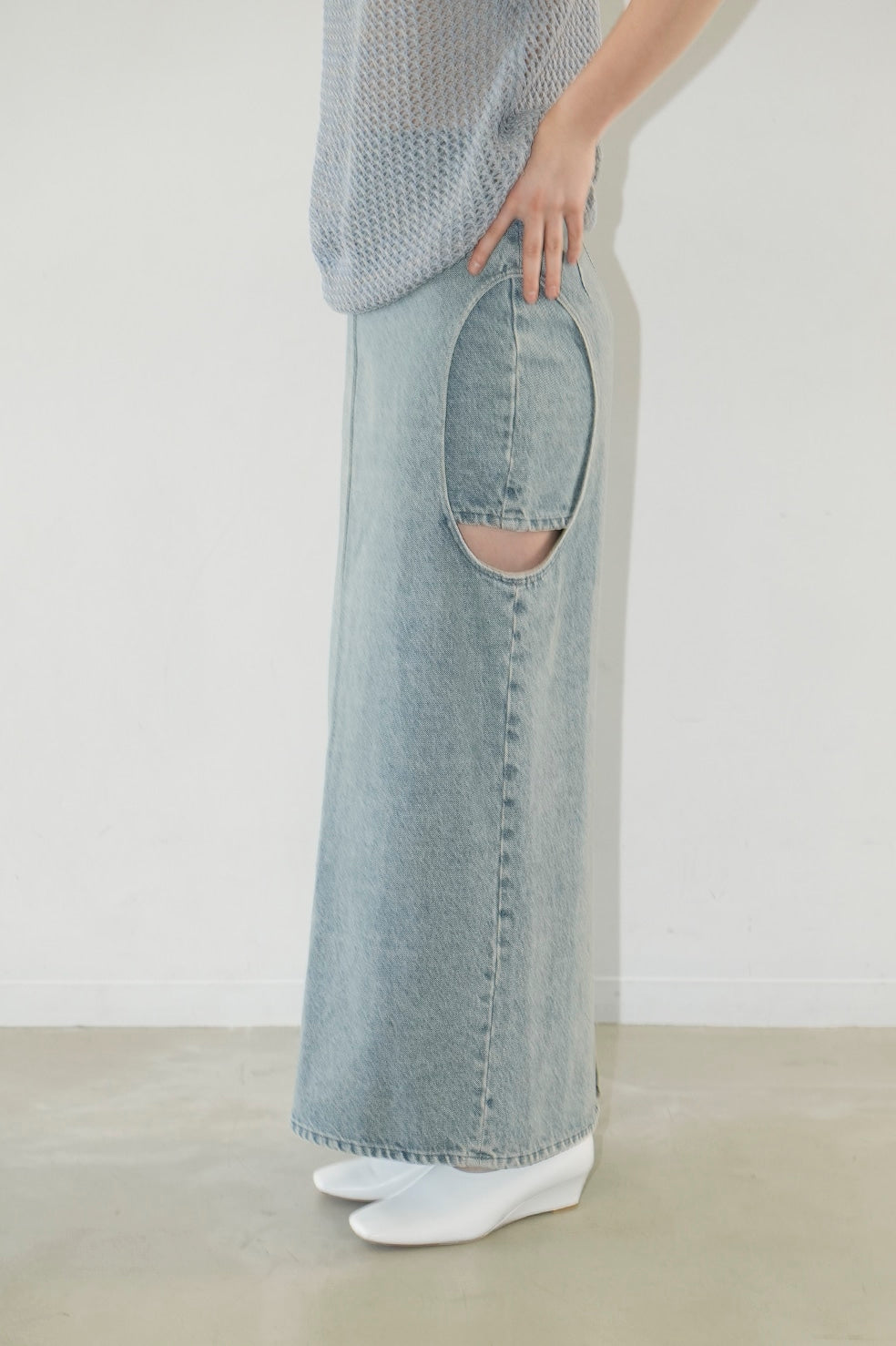 circle cut layered denim skirt