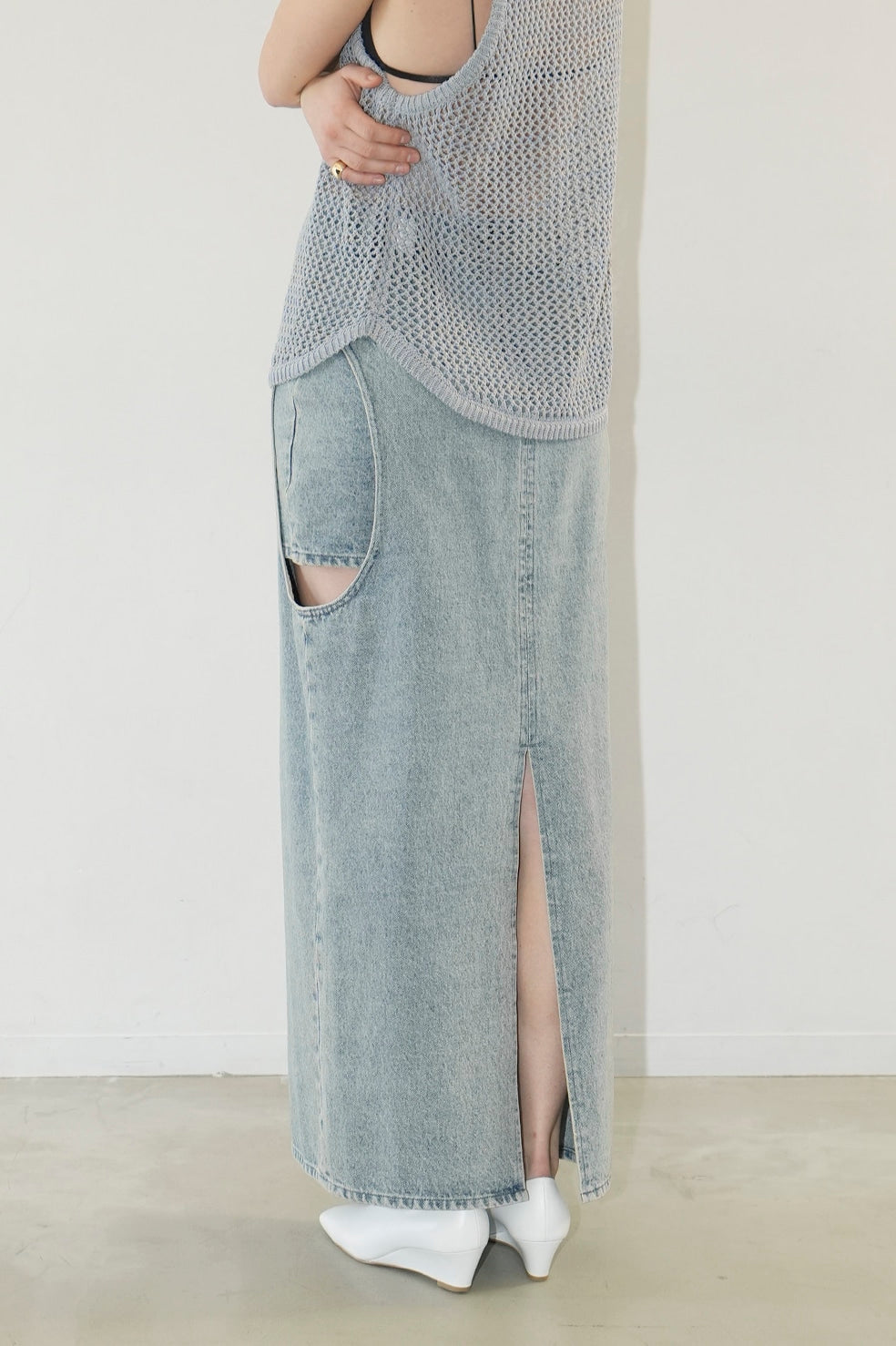 circle cut layered denim skirt