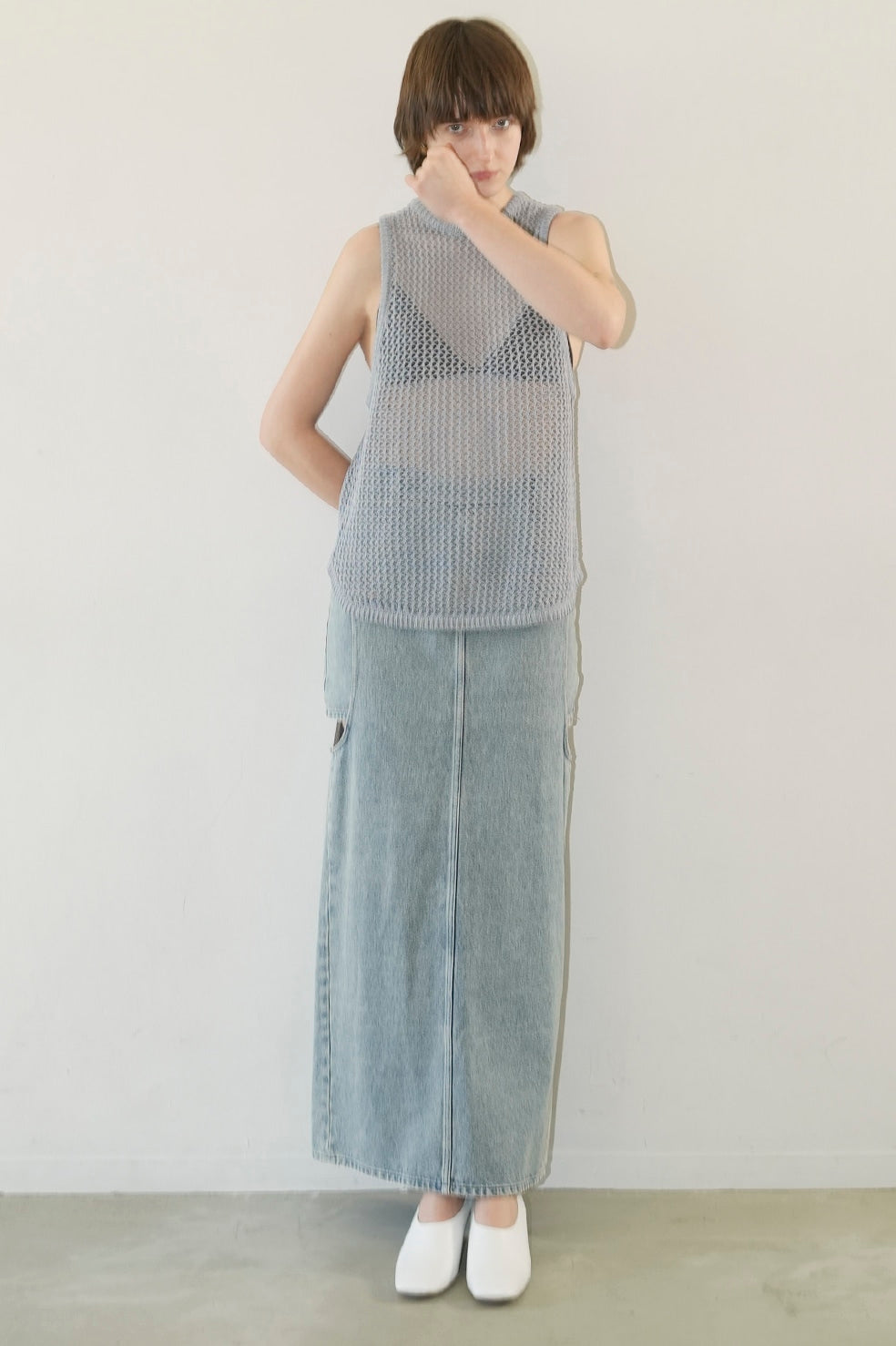 circle cut layered denim skirt