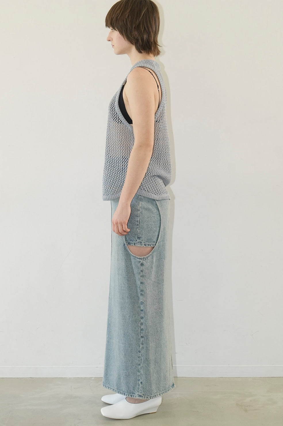 circle cut layered denim skirt