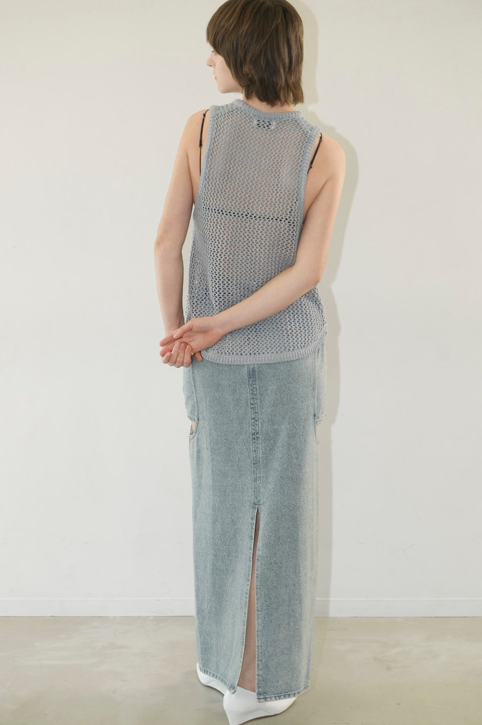 circle cut layered denim skirt