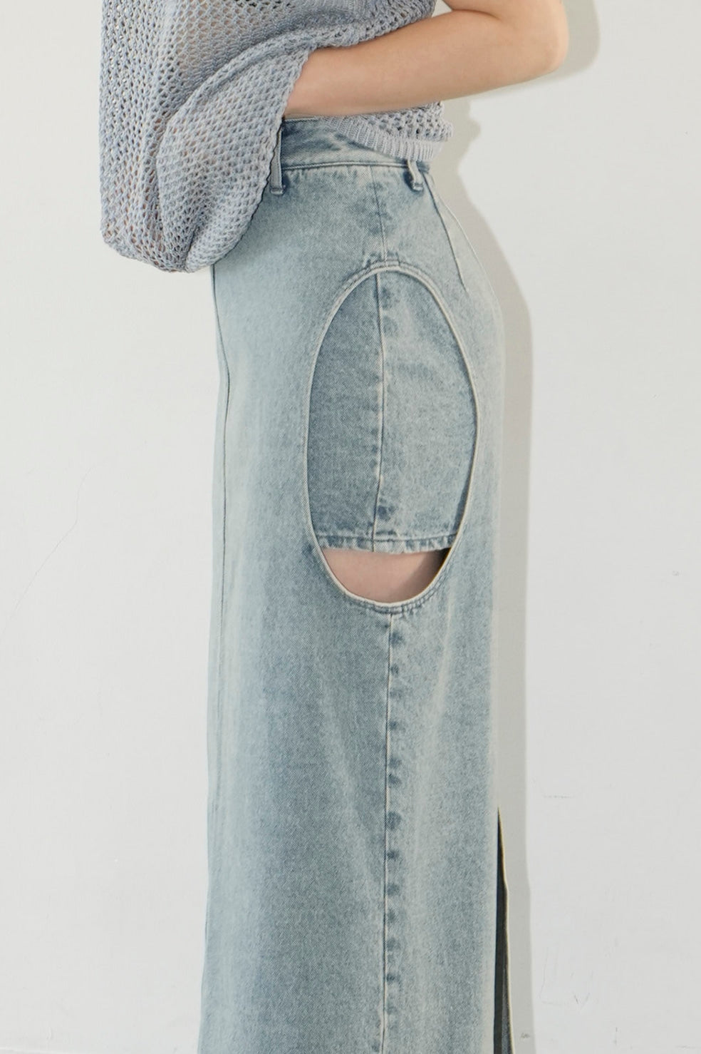 circle cut layered denim skirt