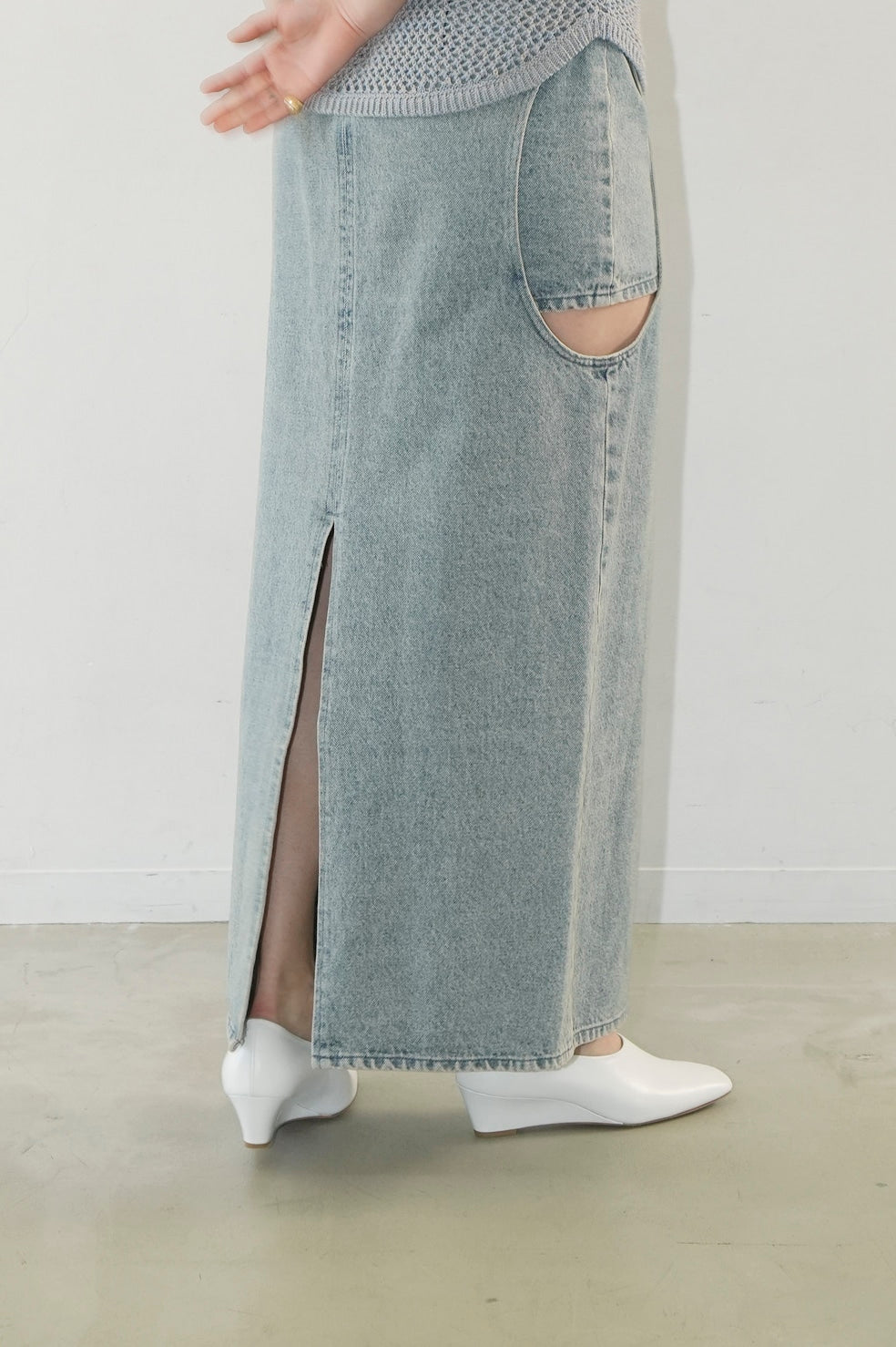 circle cut layered denim skirt