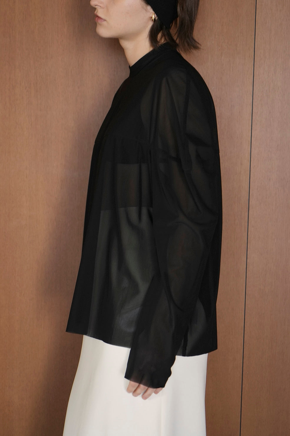 sheer mesh curve sleeve tops
