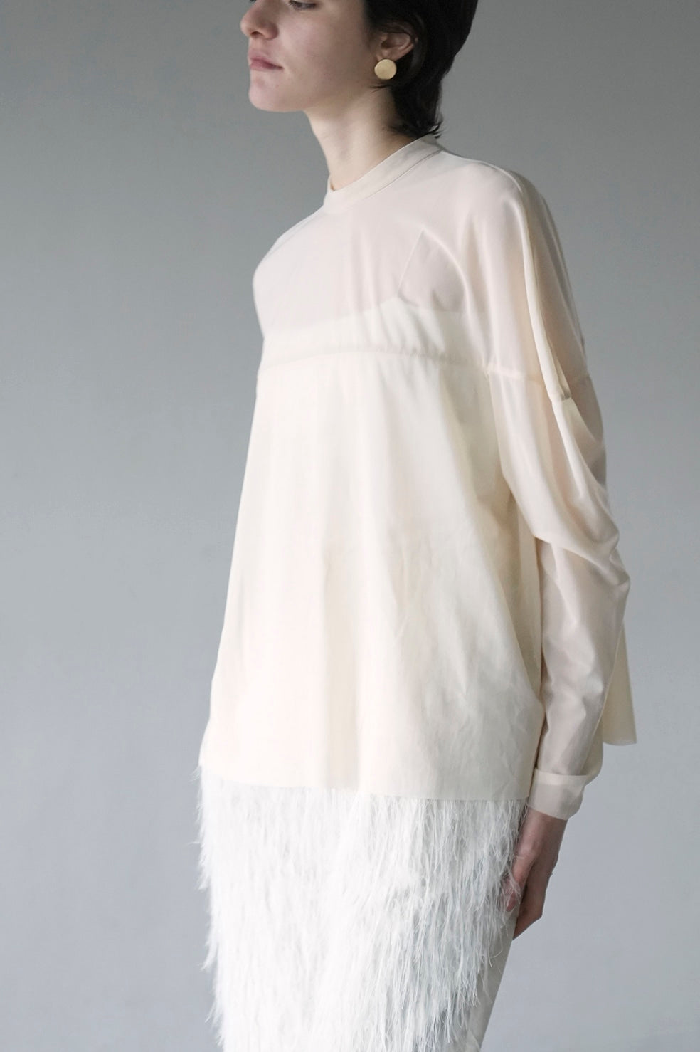 sheer mesh curve sleeve tops