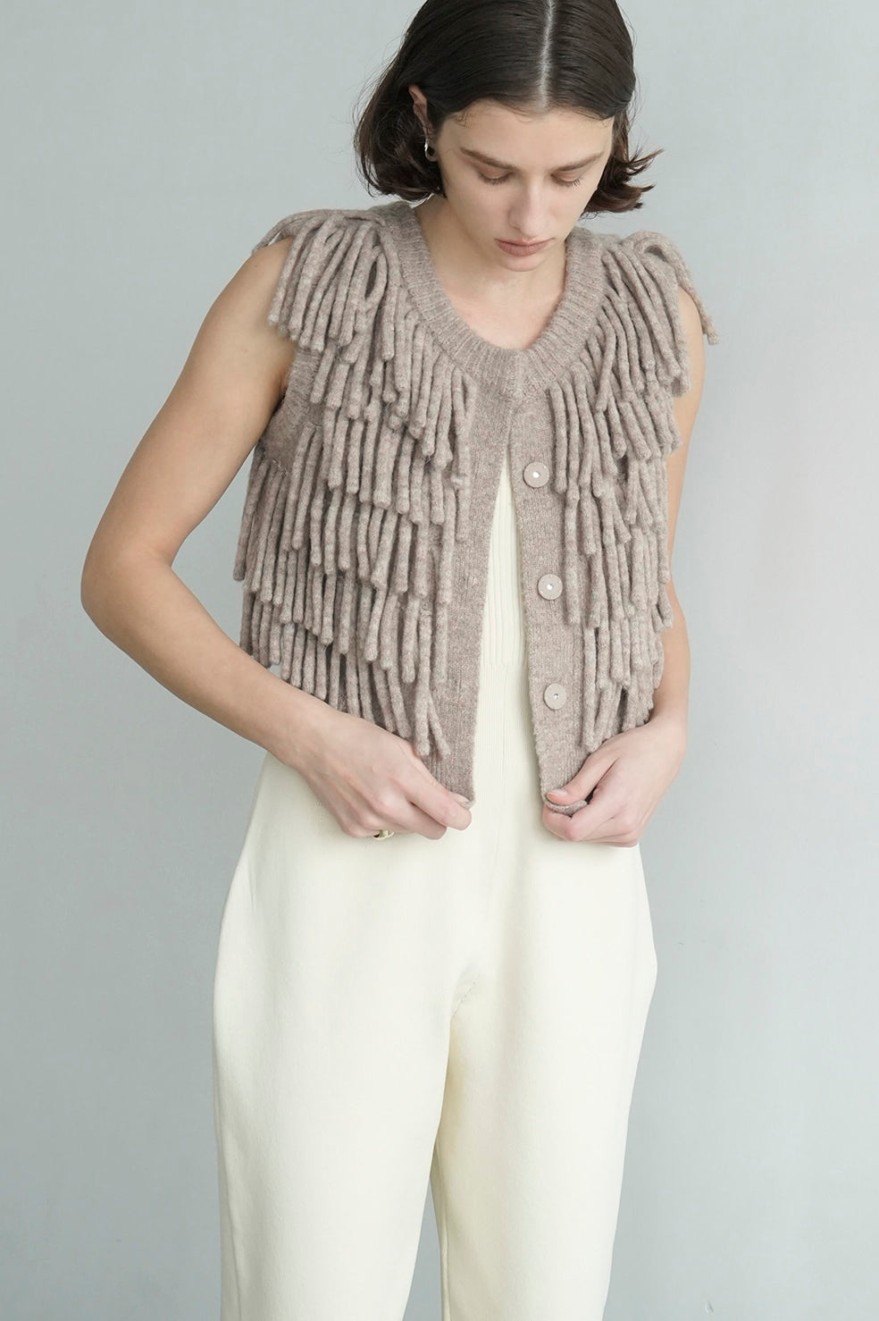w face fringe knit vest