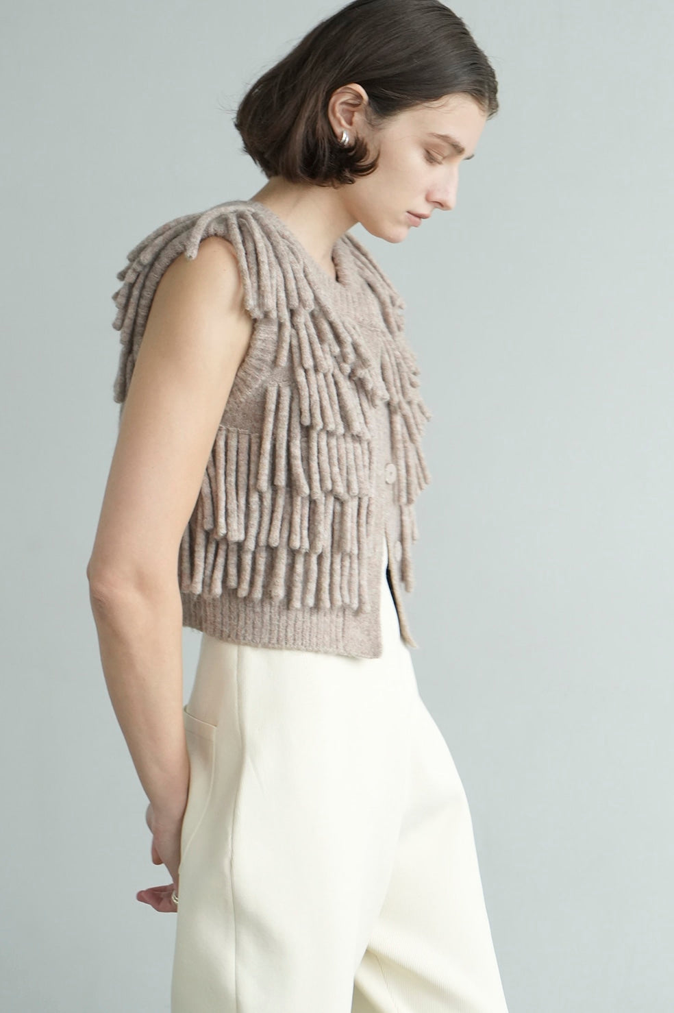w face fringe knit vest