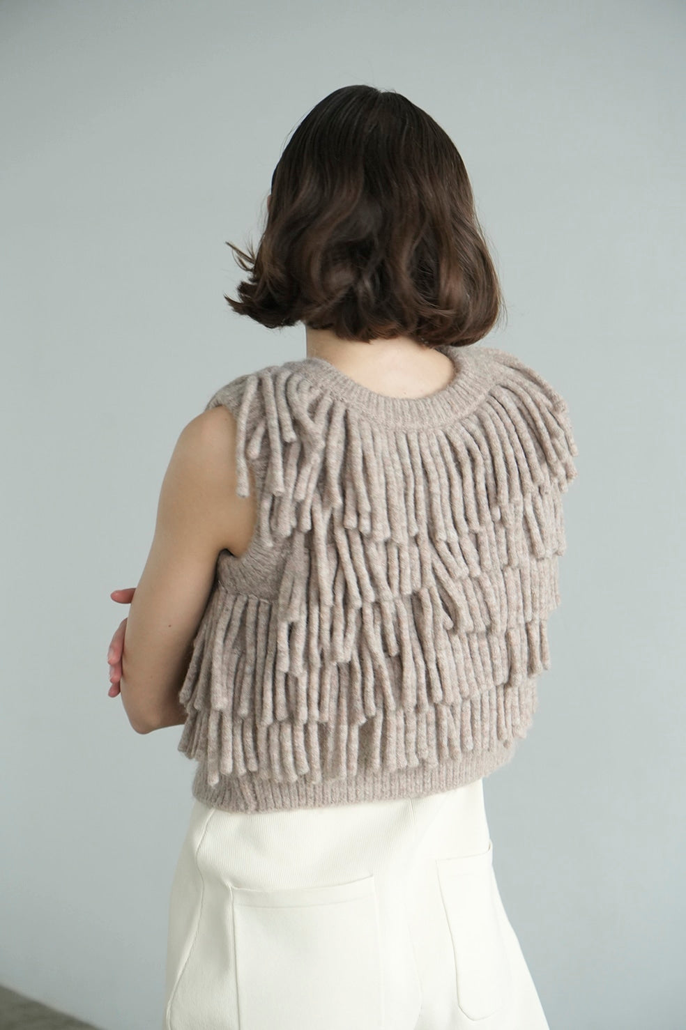 w face fringe knit vest