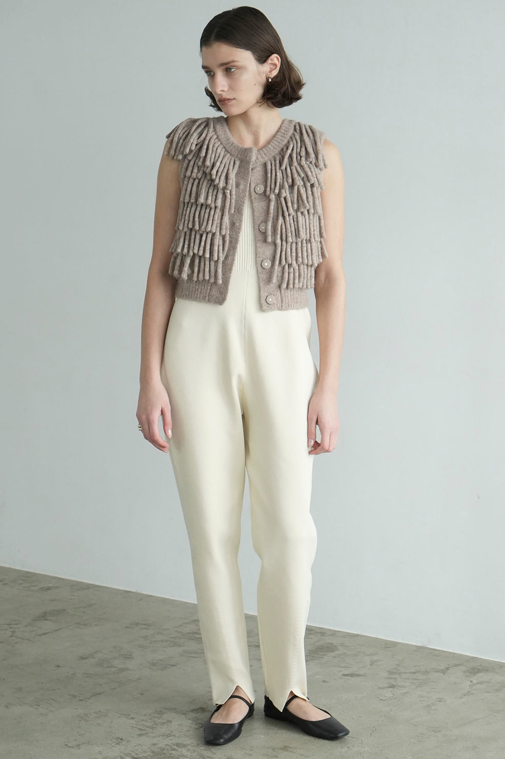 w face fringe knit vest