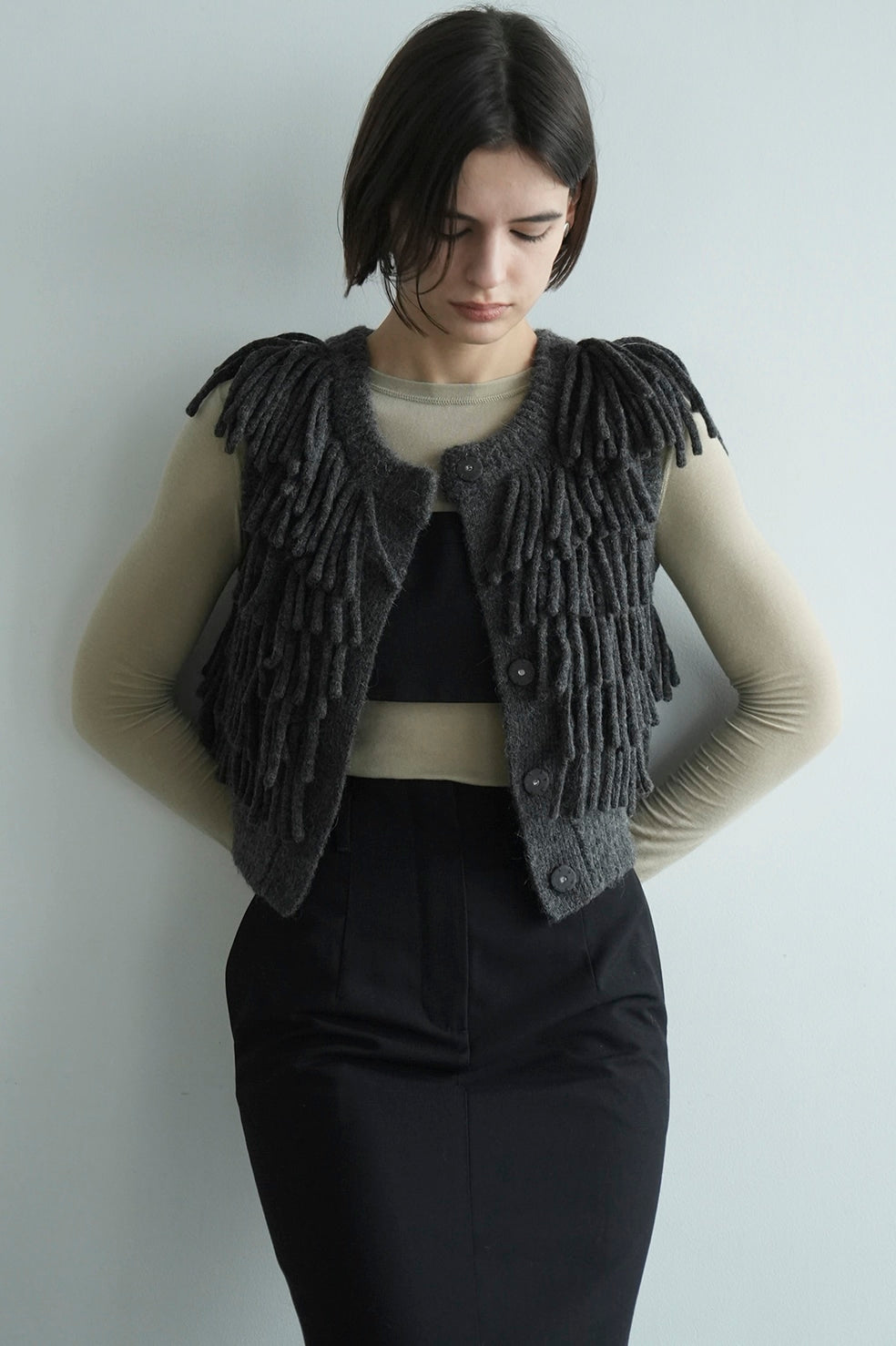 w face fringe knit vest