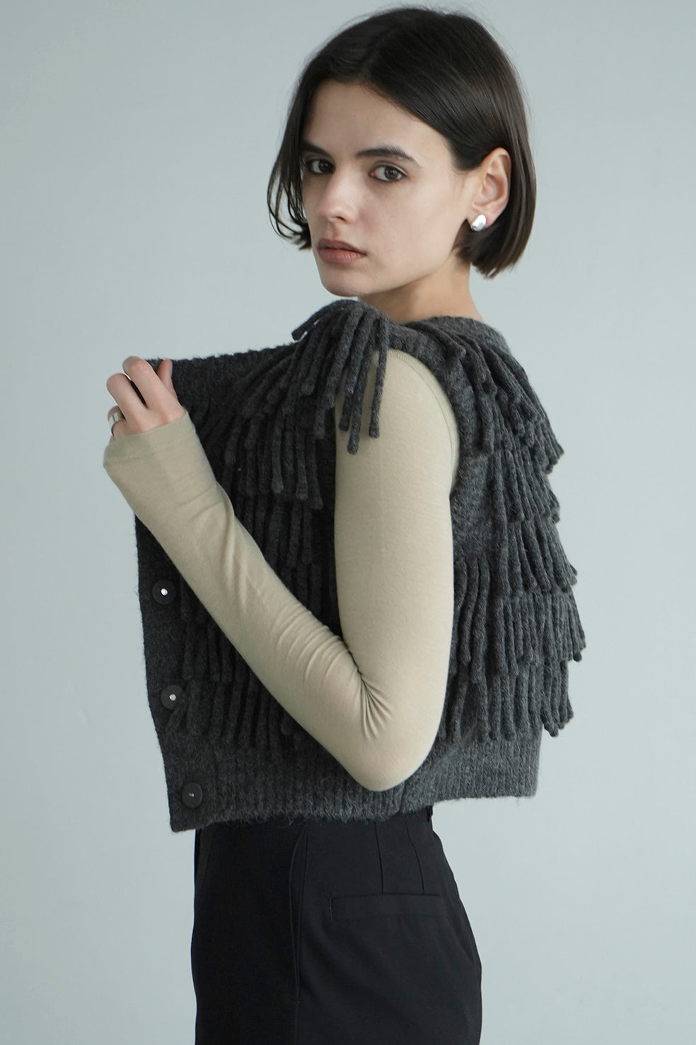 w face fringe knit vest