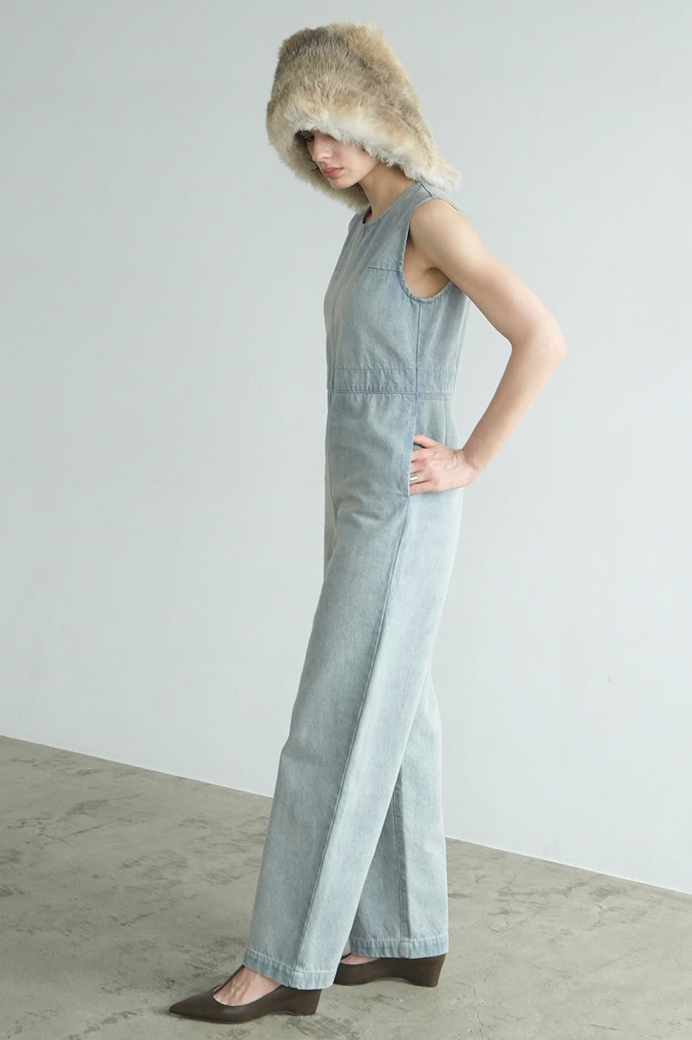 back open denim all in one