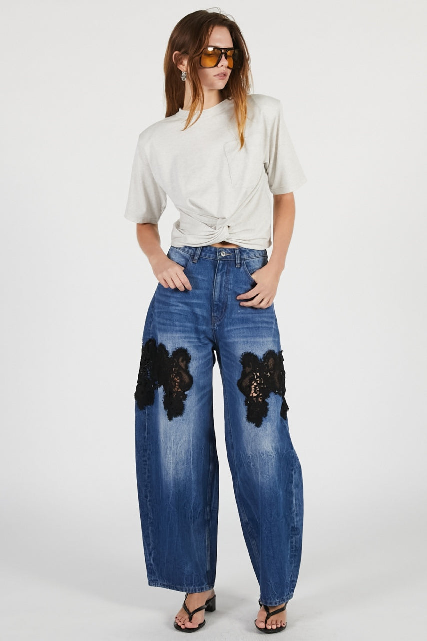 lace embroidery denim