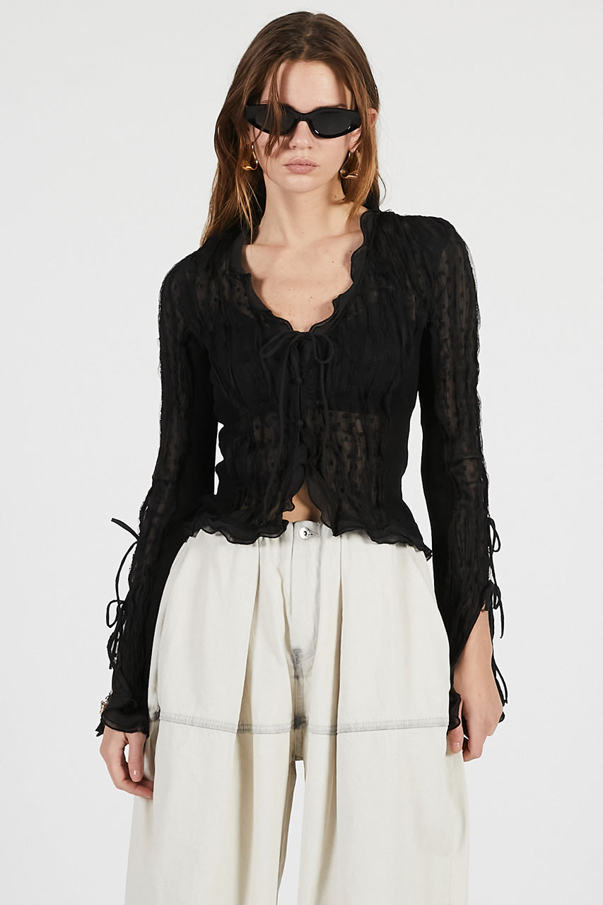 sheer dot slim shirt