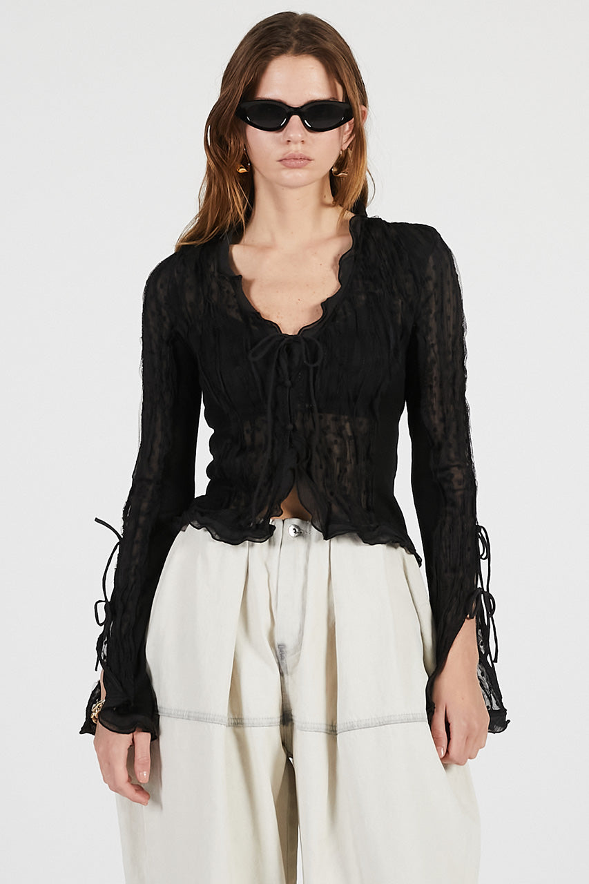 sheer dot slim shirt